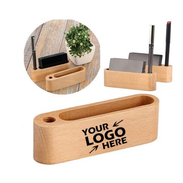 Wood Card Holder with Pen Holder